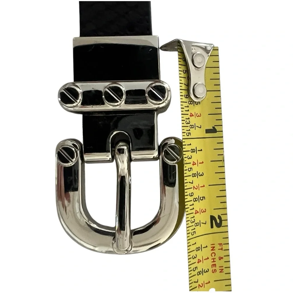 Michael Kors black leather belt thin 3/4” buckle silver snake embossed Size M